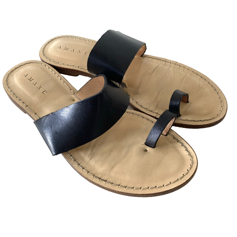 Cuyana x AMANU Studio Style 06 Sandal in Black Leather Ring Toe Flip Flop 7